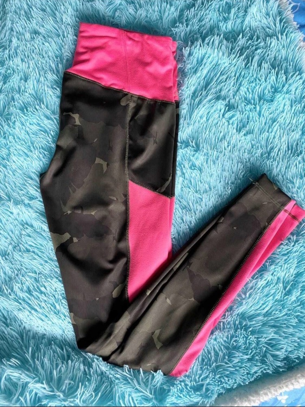 Green Camo Leggings with Pink Panels